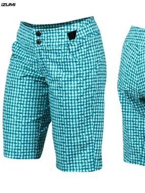 Pearl Izumi Launch Teal Glacier Gingham Print Shorts Women's Size 10 NWT